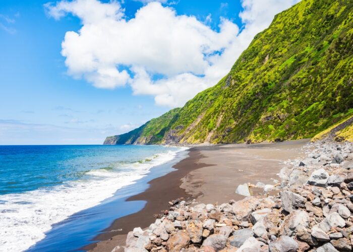 Faja,Beach,With,Black,Volcanic,Sand,And,Green,Cliffs,On